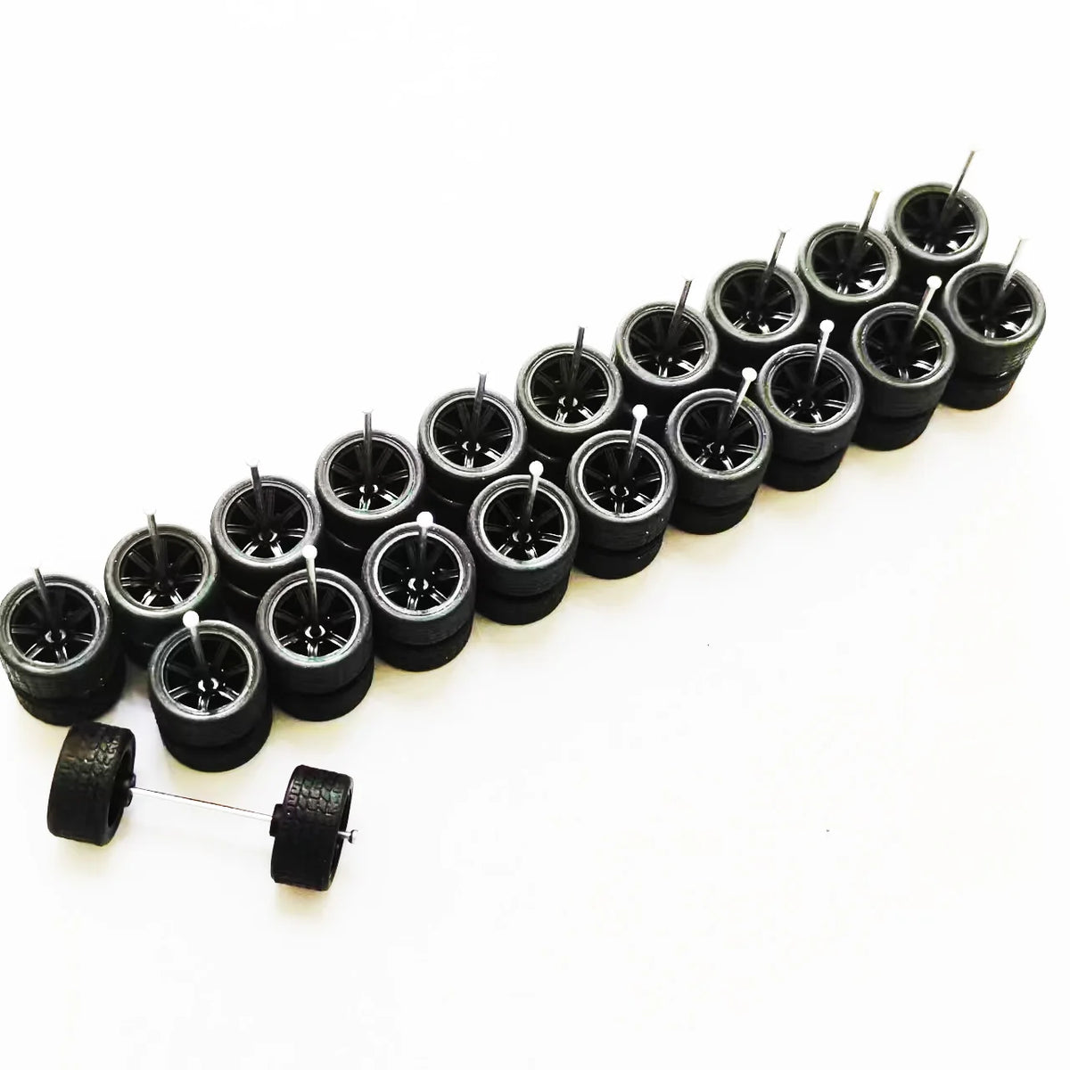 1/64 Scale Alloy Car Wheels with Rubber Tires - 10 Sets