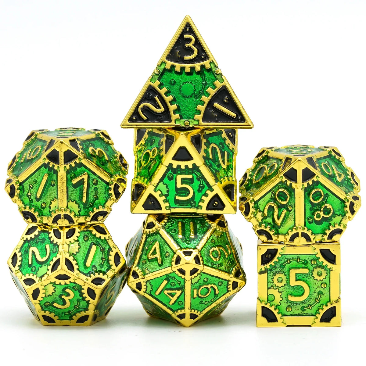 Steampunk Metal Dice Set - 7-Piece Polyhedral RPG Dice