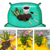 A green tray holds a 3-piece mini gardening tool set with wooden handles, including trowels and spoons, alongside potted plan
