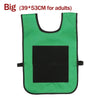 A bright green vest with a black square panel for an adult dodgeball game.