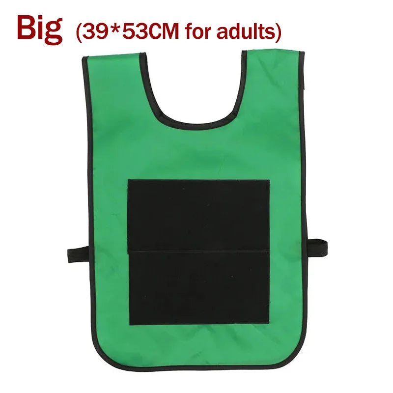 A bright green vest with a black square panel for an adult dodgeball game.