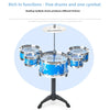 A kids jazz drum set featuring five drums and one cymbal mounted on a stand.