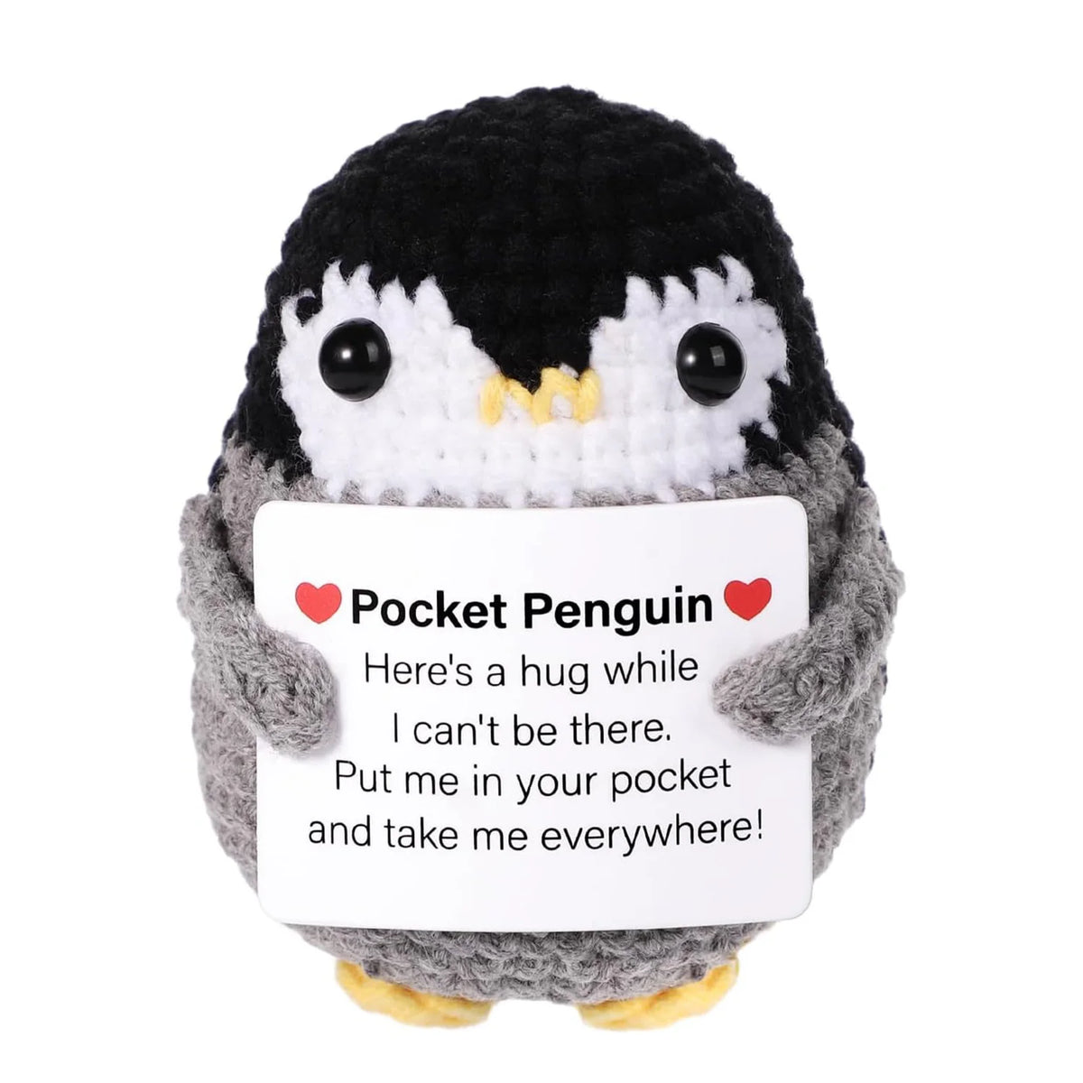 Handmade Knitted Penguin Doll with Inspirational Card
