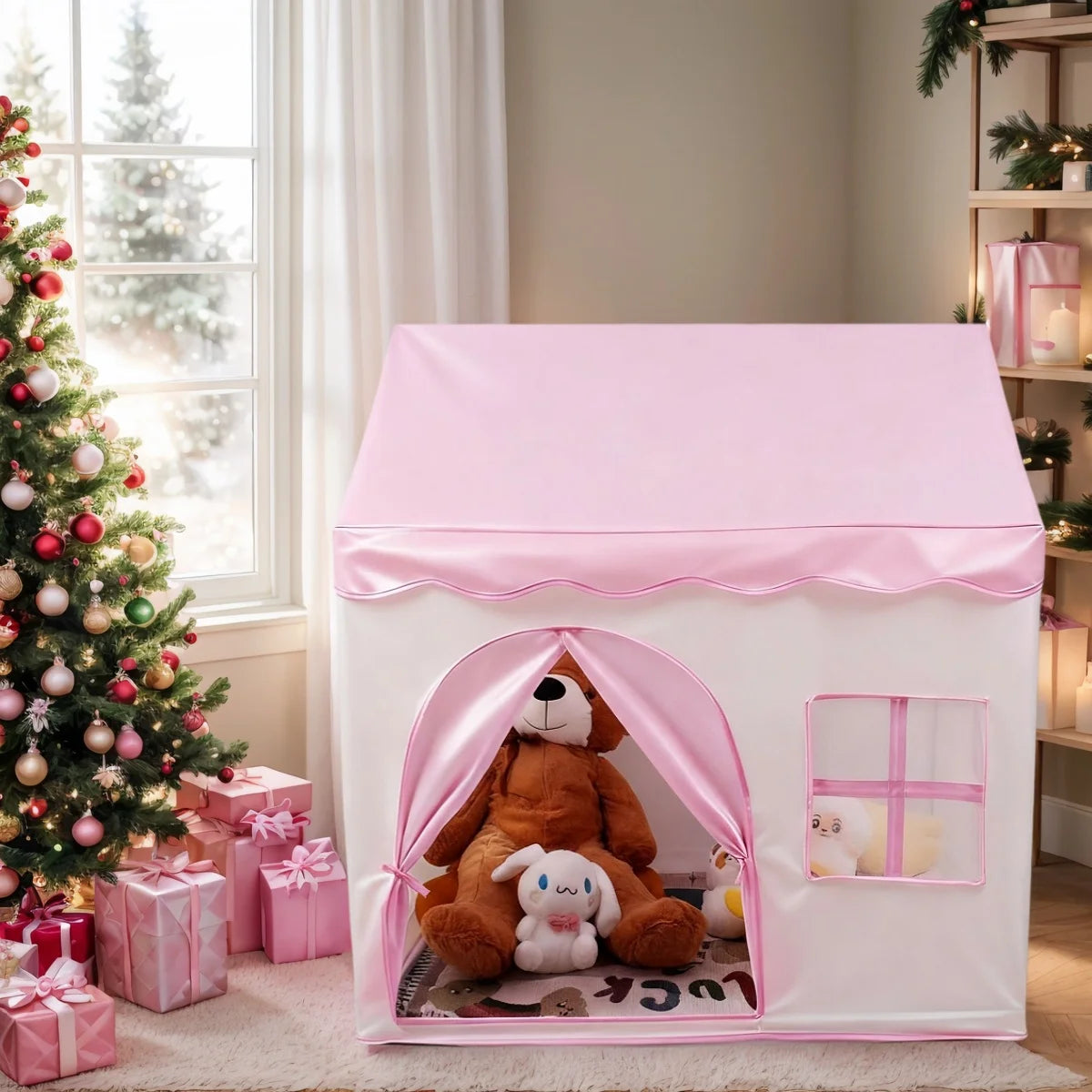 Pink Floral Castle Playhouse Tent for Kids