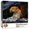 A jigsaw puzzle of a cheetah in a natural setting, featuring vibrant colors and texture.