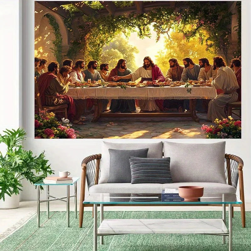 A painting of The Last Supper depicting Jesus and his disciples around a table.