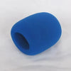 A smooth, blue foam windscreen pop filter cover for a microphone.