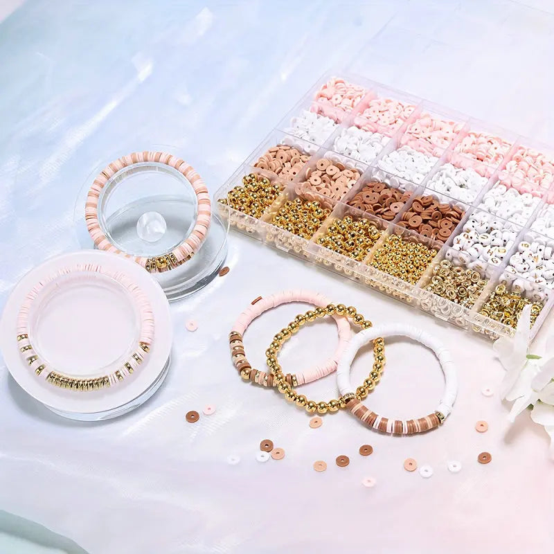 DIY Clay Bead Bracelet Making Kit with Golden Letter Beads