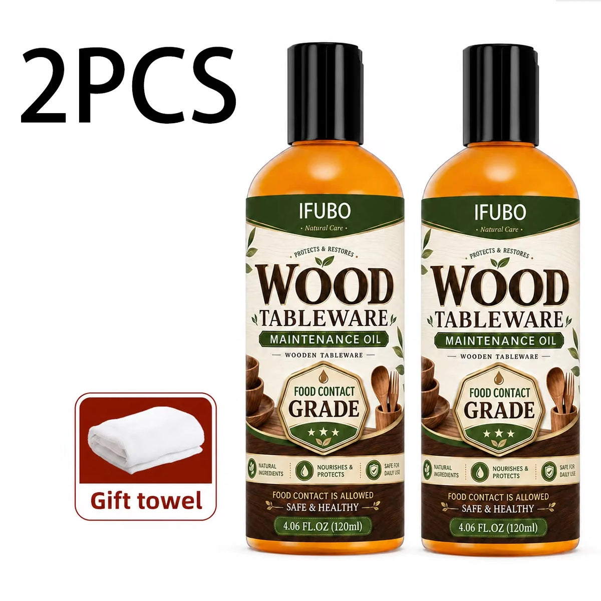 Two bottles of Ifubo Wood Tableware Maintenance Oil for wooden tableware.