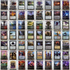 A collection of fantasy trading cards featuring various mythical creatures, landscapes, and magical scenes.