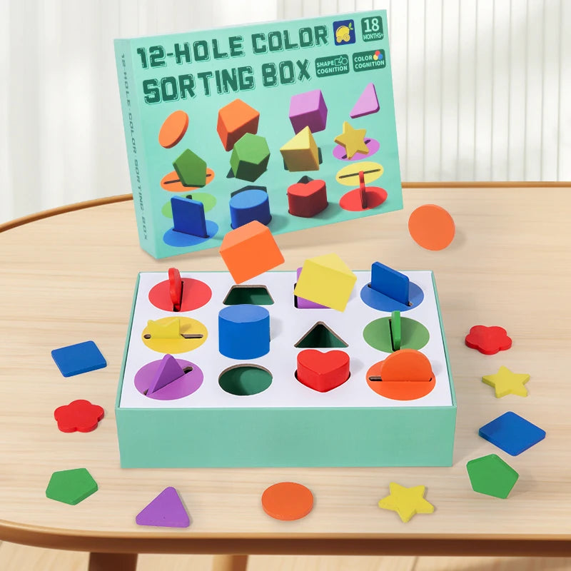 Wooden Color and Shape Sorting Box for Early Learning
