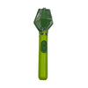 A handheld insect catcher with a green plastic body and a clear, angled collection head.