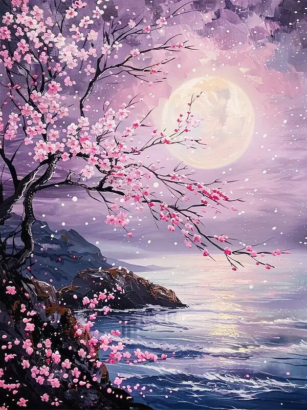 Full Drill Diamond Painting Kit - Moonlit Tree Landscape Art
