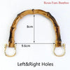 A curved resin faux bamboo handle with left and right holes for DIY bag projects.
