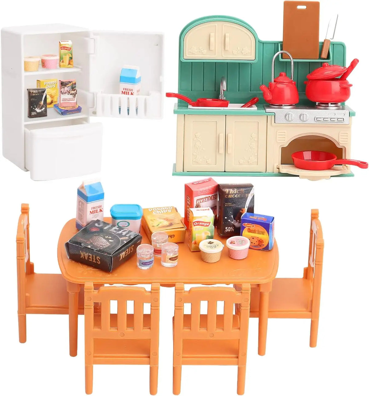 Miniature Dollhouse Refrigerator Kitchen Playset