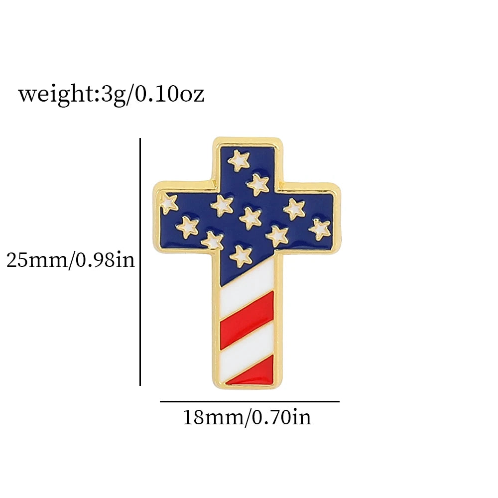 American Flag Cross Enamel Brooch Pin