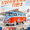 A red and blue diecast model of a bus, labeled T1 Gulf Bus, shown in a side profile.