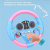 Volant rose et bleu avec bouton sonore tenu par une main.