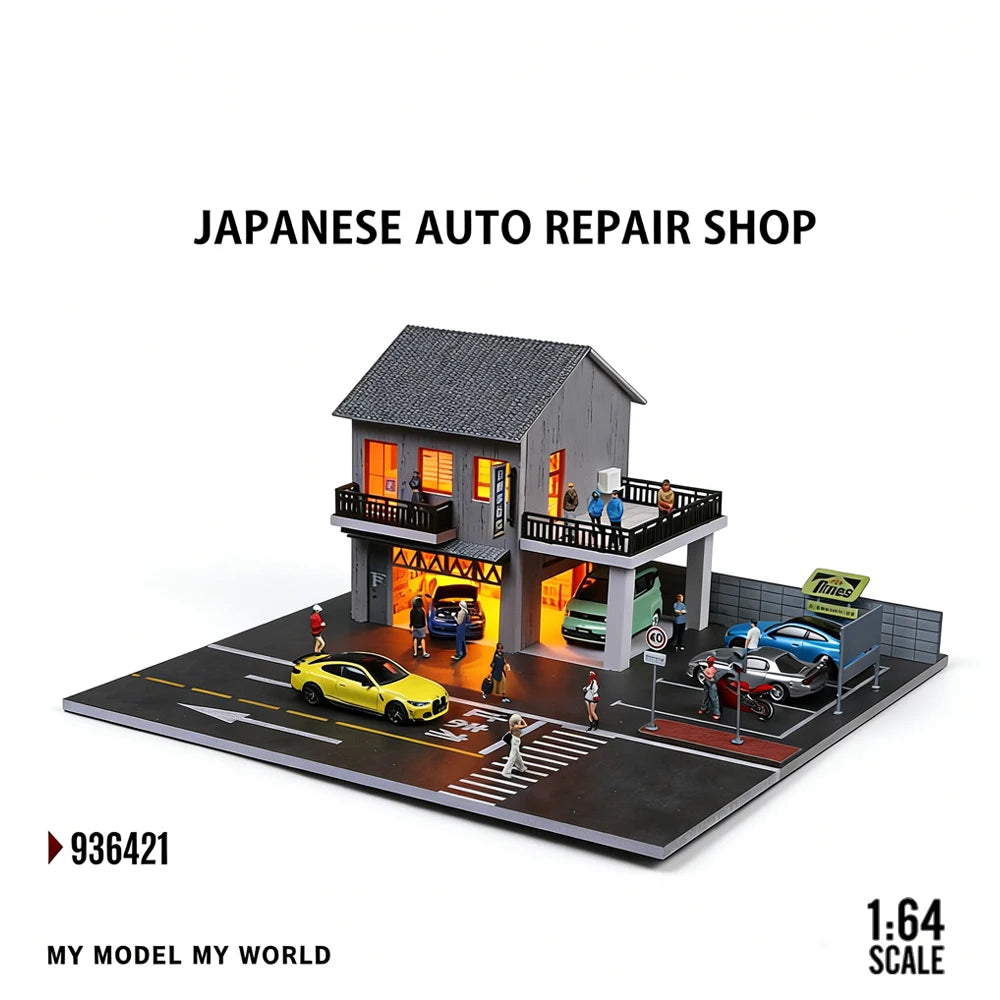 Japanese Style Auto Repair Shop Diorama with LED Lighting