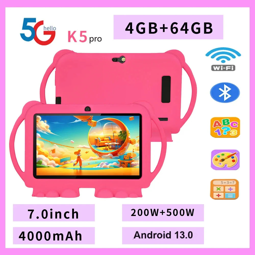 Pink 5G K5 pro tablet with 4GB+64GB storage and learning features