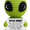 Handmade crochet space buddy alien plush toy in lime green color