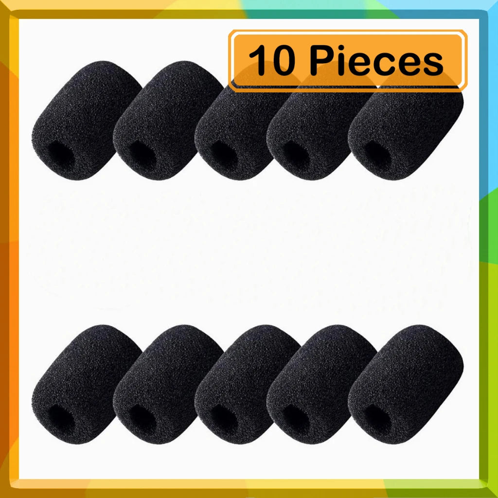 A pack of ten black foam covers for replacement microphone heads.