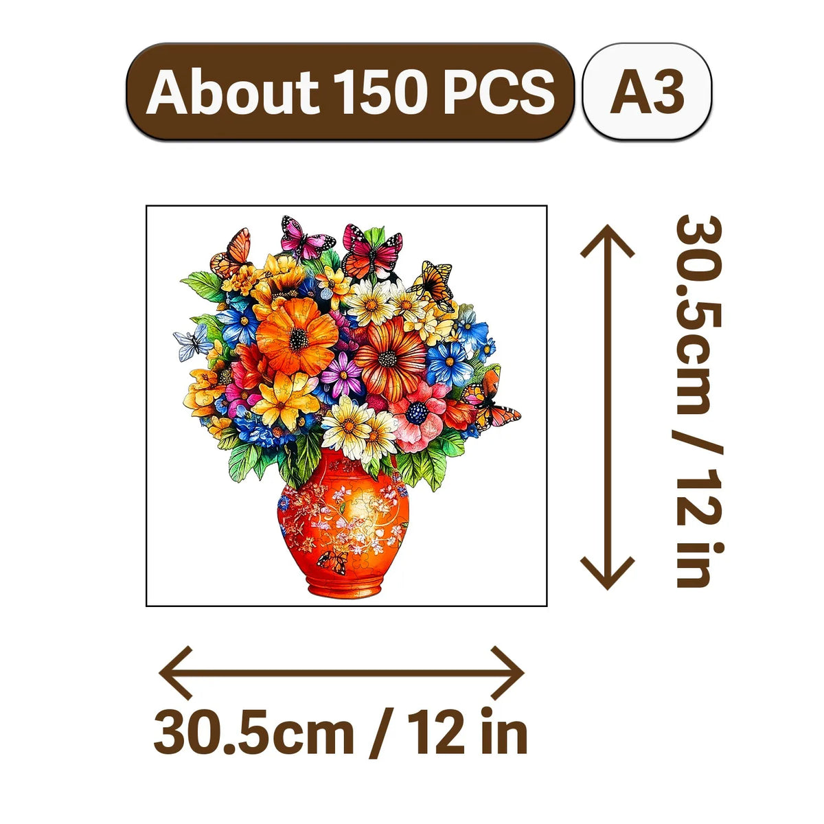 A square jigsaw puzzle featuring a vibrant floral arrangement in an orange vase.
