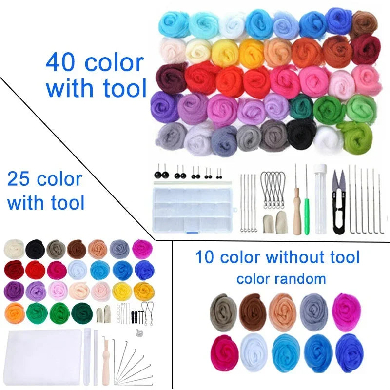 Colorful Needle Felting Starter Kit with Wool Roving and Tools