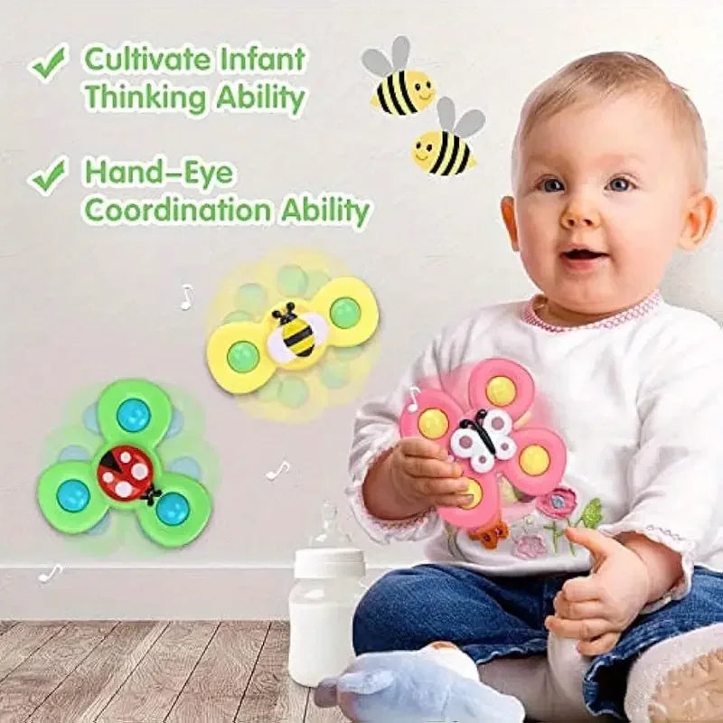 Suction Cup Spinning Top Toy with Cute Bug and Flower Design