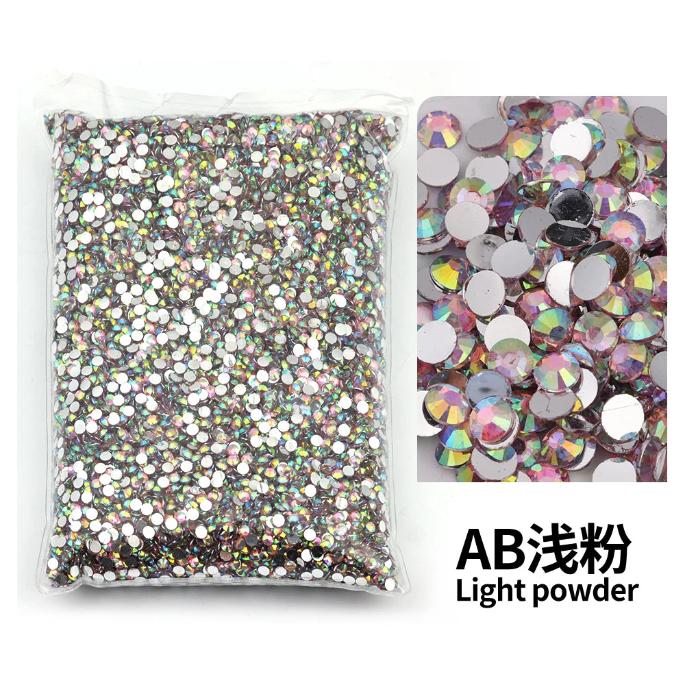 Bag of iridescent light powder resin rhinestones for DIY craft and nail art