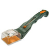 A handheld insect catcher with a green handle and clear plastic lens featuring an orange accent.