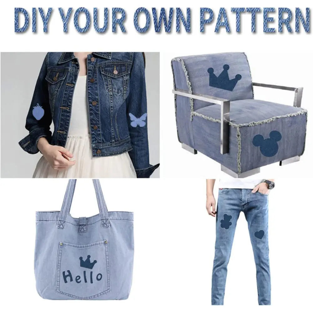 Iron-On Denim Patches for Jeans Repair & DIY Crafts