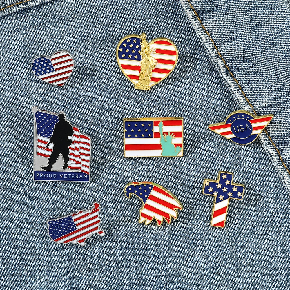 American Flag Cross Enamel Brooch Pin
