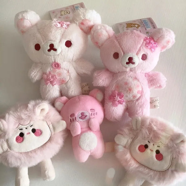 Cherry Blossom Lazy Bear Plush Keychain Charm