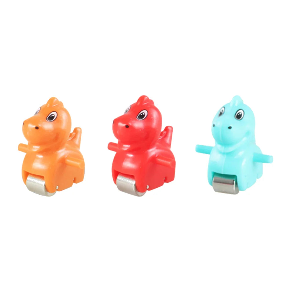 Three plastic animal racing cars in orange, red, and blue colors with sliding tracks for climbing toys
