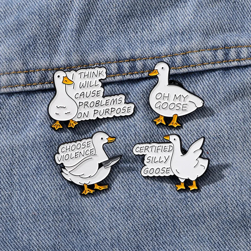 Cute Cartoon Goose Enamel Brooch Set (4-Pack)