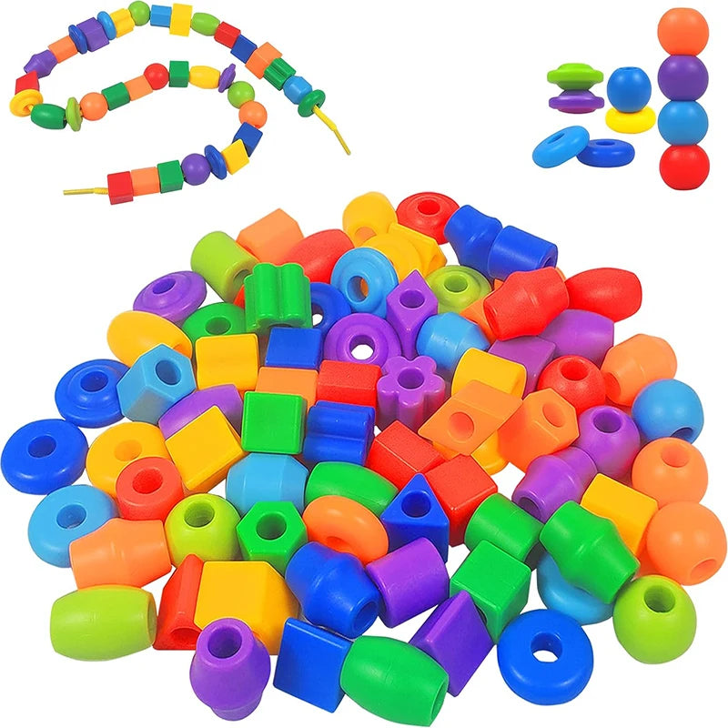 Rainbow Lacing Beads for Toddlers – Color & Shape Sorting Montessori Toy