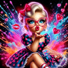 A cute cartoon girl with pink hair and glasses is featured in a vibrant diamond painting design.