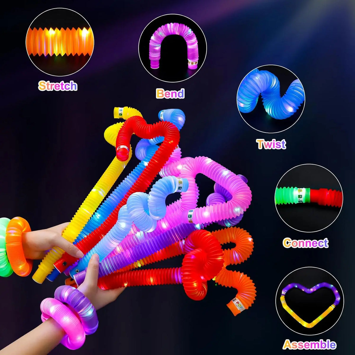 LED Pop Tubes Sensory Fidget Toy (12-Pack)