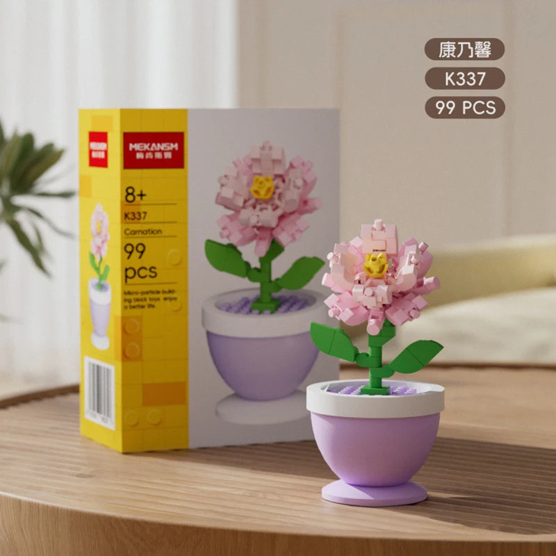 Building Block Flower Pot Set – Roses, Sunflowers & Carnations