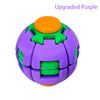 A purple, burger-shaped stress relief toy with an orange top spinner.