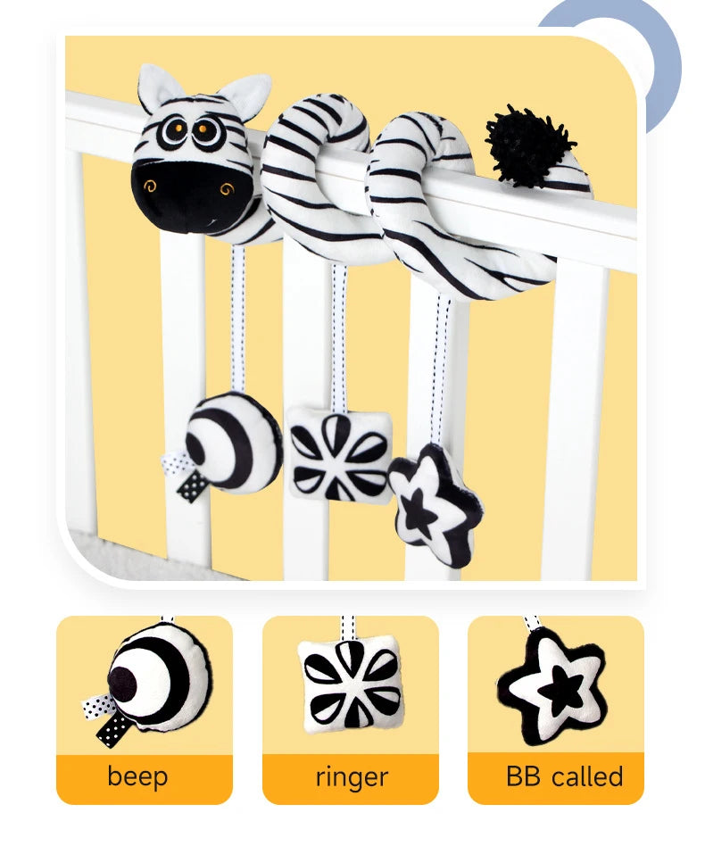 Black and White Animal Hanging Toys for Baby Car Seat and Stroller