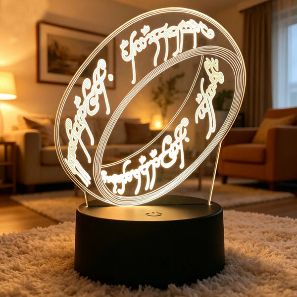 A glowing 3D LED night light featuring a Lord of the Rings collectible design on a black base.