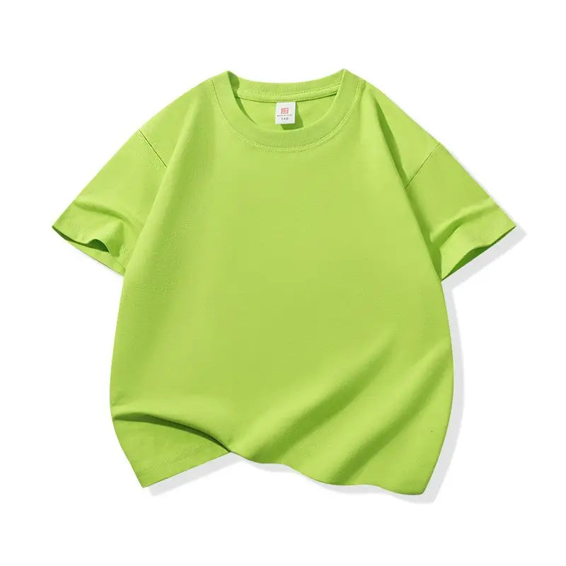 A bright lime green classic cotton crew neck t-shirt for kids shown flat lay.