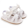 White breathable baby first walker sandals with soft anti-slip sole