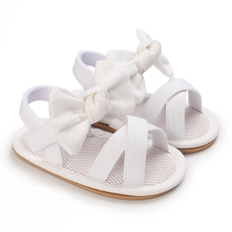 White breathable baby first walker sandals with soft anti-slip sole
