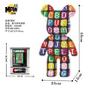 A colorful bear-shaped micro building block kit featuring various letters and numbers.