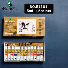 A box of Marie's Chinese painting pigments showing a depiction of a horse, next to a set of 5ml tubes.