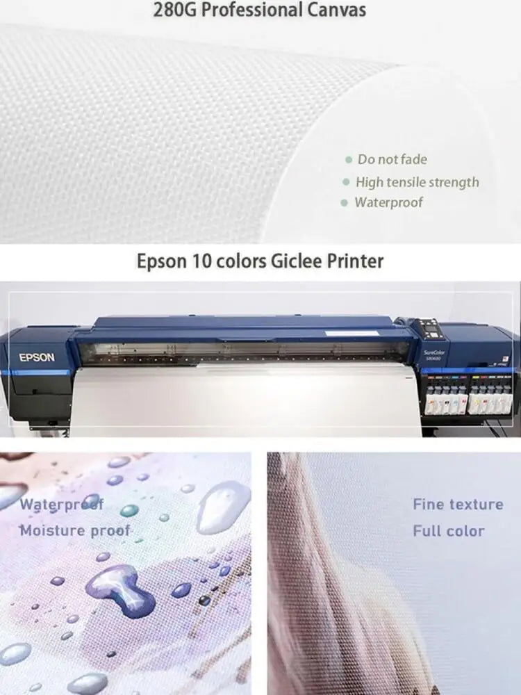 Close-up of a 280G professional canvas material showing texture and color quality for printing.