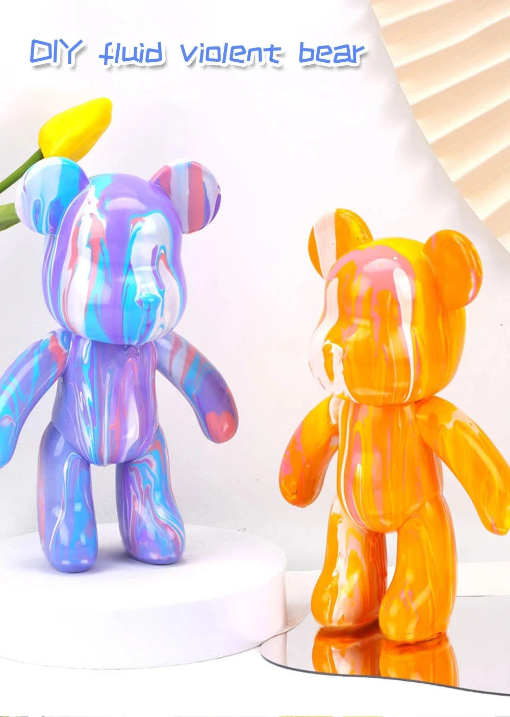 DIY Fluid Bear Sculpture Kit - Paintable Resin Bear Figurine for Creative Home Decor
